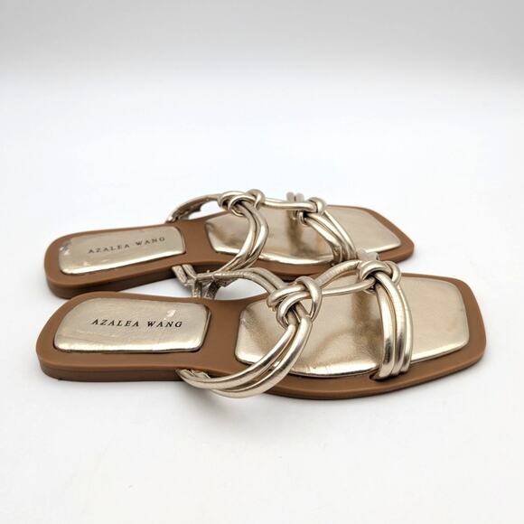 Azalea Wang Stetson Tubular Straps Knot Flat Sandals Women's Gold Sz US7 EU37.5 - Picture 3 of 12